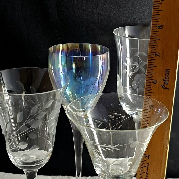 4 Mismatched Cordials Cocktail Glasses vtg mixed etched cut iridescent party - Picture 10 of 11